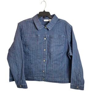 Breckenridge Denim Pinstriped Pockets Button Front Jacket Women's Plus Size 2X